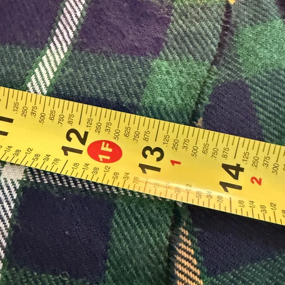 100% Cashmere Plaid Scarf Green Blue Yellow Fringe 12x66